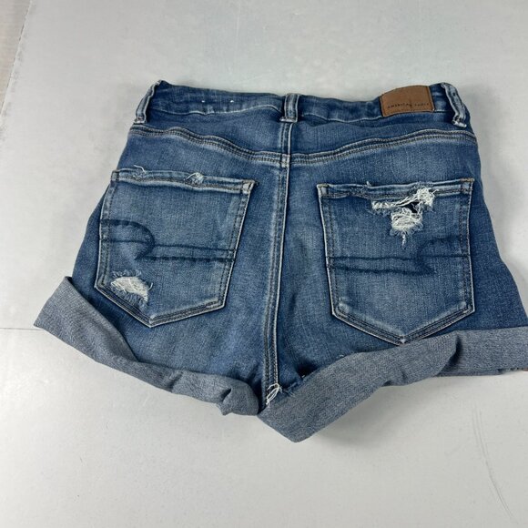 American Eagle Short Women 26* Curvy Hi Rise Shortie Blue Distressed Denim Tag 6 - Picture 7 of 16
